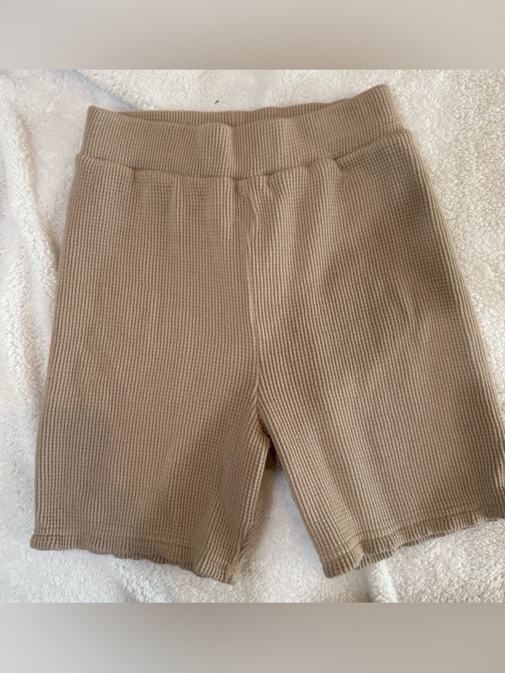 Onia Ribbed High-Rise Bike Shorts in Camel
